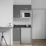 Kitchenette k00l - 100 cm - emplacements frigo top et micro - ondes - gris - nero - évier à gauche Kitchenette k00l - 100 cm - emplacements frigo top et micro - ondes - gris - nero - évier à gauche