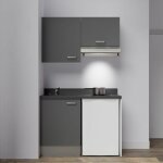 Kitchenette k01l - 120 cm - emplacements frigo top et hotte - gris - nero - vier  gauche