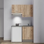 Kitchenette k01l - pt - 120 cm avec plan de travail et évier, emplacements frigo et hotte façade bois ... Kitchenette k01l - pt - 120 cm avec plan de travail et évier, emplacements frigo et hotte façade bois ...