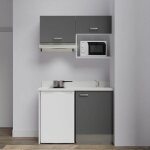 Kitchenette k02l - 120 cm avec plan monobloc, emplacement frigo, hotte et micro - ondes - gris - snova ...