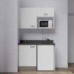 Kitchenette k07l - 120 cm - emplacements frigo top et micro - ondes - blanc - nero - �vier � gauche