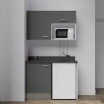 Kitchenette k07l - 120 cm - emplacements frigo top et micro - ondes - gris - nero - vier  gauche