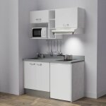 Kitchenette k13l - 140 cm - emplacements frigo, hotte et micro - ondes - blanc - cromo - �vier � gauche ...