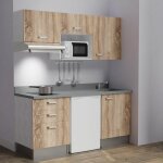 Cuisibane - kitchenette k20l - 180 cm - emplacements frigo, micro - ondes et hotte - bois - cromo - évier ... Cuisibane - kitchenette k20l - 180 cm - emplacements frigo, micro - ondes et hotte - bois - cromo - évier ...