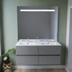 Meuble double vasque inox 120 cm rosinox + miroir elgance ht105 - gris - plan vasque en cramique