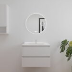 Meuble salle de bain arlequin 70 cm avec miroir rondinara - vasque blanc - traverses blanc