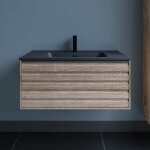 Cuisibane - meuble salle de bain horizon 80 cm - ch�ne dor� et plan vasque noir