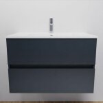 Meuble salle de bain suspendu 80 cm rosaly - gris - plan vasque en cramique