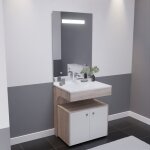 Cuisibane - meuble vasque altea 70 cm avec miroir led el�gance et caisson roulant - cambrian oak