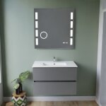Meuble vasque tout inox rosinox 80 cm + miroir excellence - gris - plan vasque en céramique Meuble vasque tout inox rosinox 80 cm + miroir excellence - gris - plan vasque en céramique
