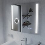 Cuisibane - miroir led avec antibu�e, loupe et horloge duetto - 80 x 70 cm