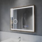 Cuisibane - miroir lumineux rond contour cuivr� cara 80 cm - antibu�e, horloge et loupe