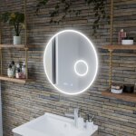 Cuisibane - miroir rond rondi plus 60 cm - eclairage led r�glable, antibu�e, horloge et loupe