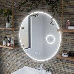 Cuisibane - miroir rond rondi plus 80 cm - eclairage led r�glable, antibu�e, horloge et loupe