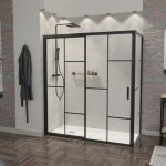 Paroi de douche d'angle effet verri�re atelia avec porte coulissante 170 cm x 80 cm