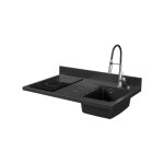 Plan de travail monobloc planiquartz avec vier - 100 cm - nero - vier  droite - plaque de cuisson ...