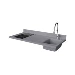 Plan de travail monobloc planiquartz avec vier - 140 cm - cromo - vier  droite - plaque de cuisson ...