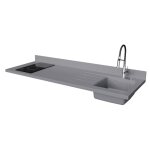 Plan de travail monobloc planiquartz avec vier - 180 cm - cromo - vier  droite - plaque de cuisson ...
