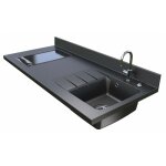 Plan de travail monobloc planiquartz avec vier - 140 cm - nero - vier  droite - plaque de cuisson ...