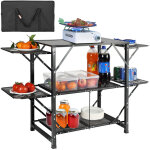 Cuisine de camping 126 x 46 x 81 cm table de camping pliable structure en alu avec 4 tables deappoint ... Cuisine de camping 126 x 46 x 81 cm table de camping pliable structure en alu avec 4 tables deappoint ...