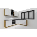 Cuisine compl�te d'angle isya 9 �l�ments couleur gris clair / artisan - longueur 200 / 260 cm