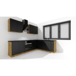 Cuisine compl�te d'angle isya 9 �l�ments couleur noir / ch�ne artisan - longueur 200 / 260 cm