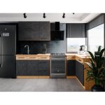 Cuisine complete d'angle rock 268 x 148 cm - angle rversible - dcor chene et gris matera - plan de ...