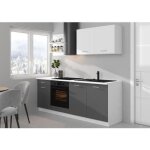 Cuisine complete prego - l 210 cm - d�cor gris graphit - plan de travail 210 cm inclus