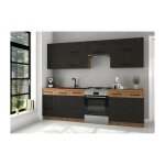 Cuisine complete rock 7 lments - dcor chene lancelot et gris matera - l260 x p 52 x h82 cm