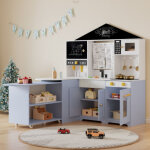 Cuisine enfant en bois violette et blanche avec accessoires four �vier machine � caf� et tableau d�s ...