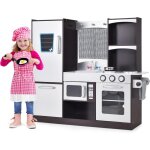 Cuisine enfant en sapin avec tableau noir & rideau, cuisiniere enfants avec lumire & effet sonore, rfrigrat ...