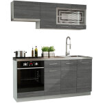 Cuisine giovanna 6 éléments - bois grisé 1m80 portes vitrées four encastrable Cuisine giovanna 6 éléments - bois grisé 1m80 portes vitrées four encastrable