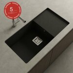 Poalgi - cuve sous plan zie 185, granit, noir basalt, 85 cm, 1 bac et 1 �gouttoir