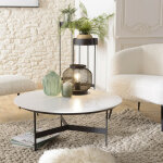 Macabane - daly - table basse ronde 78x78cm plateau effet marbre pi�tement m�tal