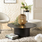 Macabane - daly - table basse ronde noire 90x90cm pi�tement m�tal