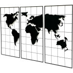 D�coration murale carte du monde m�tal 170x100 cm noir 3 pi�ces panneau d�coratif 210329 tableau mural ...
