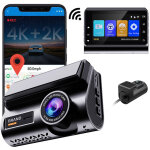 Dash cam 4k + 2k double objectif 3 pouces avec wifi et gps - cam�ra embarqu�e ultra hd avant 4k et arri�re ...