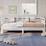 Lit gigogne 90x200 cm, lattes en bois, lit pour 2 personnes, lit push - pull, blanc