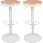 Yongqing - lot de 2 tabourets de bar avec repose - pieds vintage couleur du bois et blanc