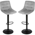 Lot de 2 tabouret de bar en velours hauteur r�glable pivotant pour bar / cuisine gris clair
