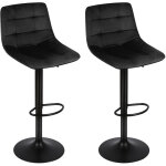Lot de 2 tabouret de bar en velours hauteur r�glable pivotant pour bar / cuisine noir