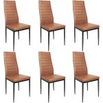 Lot de 6 chaise de salle � manger chaises de cuisine en cuir pu brun