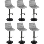 Lot de 6 tabouret de bar en velours hauteur r�glable pivotant pour bar / cuisine gris clair