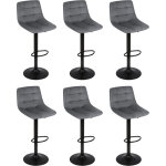 Lot de 6 tabouret de bar en velours hauteur r�glable pivotant pour bar / cuisine gris fonc�