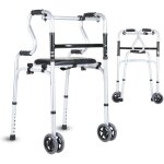Swanew - dambulateur 4 roues pliable, cadre de marche, hauteur rglable, lger en d'aluminium, fixe ...