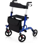 Dambulateur  4 roues pliable, rollator poignes rglables en hauteur 83 - 96 cm, charge 150kg, bleu ...