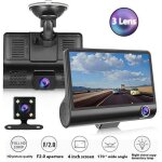 Debuns - dashcam pour voiture 3 cameras , full hd, 1080p, double objectif, ecran lcd de 4. 0 pouces, ...