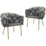 Deco in paris - lot de 2 chaises en velours gris pieds en métal doré charlotte Deco in paris - lot de 2 chaises en velours gris pieds en métal doré charlotte