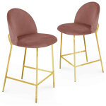 Deco in paris - lot de 2 tabourets de bar design en velours rose arabel