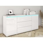 Deco in paris - buffet commode 2 portes 3 tiroirs blanc avec led - alexia